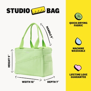 a picture of a tote bag with measurements