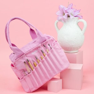 Flamingo Soolla® Art Studio Bag, Pink Art Supplies Carrier & Pottery Tool Bag Tote, Knitting Yarn Project Bag, Crochet Crafts Organizer