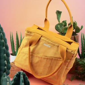 Bolsa de estudio Sedona Soolla®, bolsa para herramientas de cerámica, bolsa para proyectos de crochet, costura y tejido, organizador de manualidades, bolsa naranja y marrón para materiales de arte para adultos