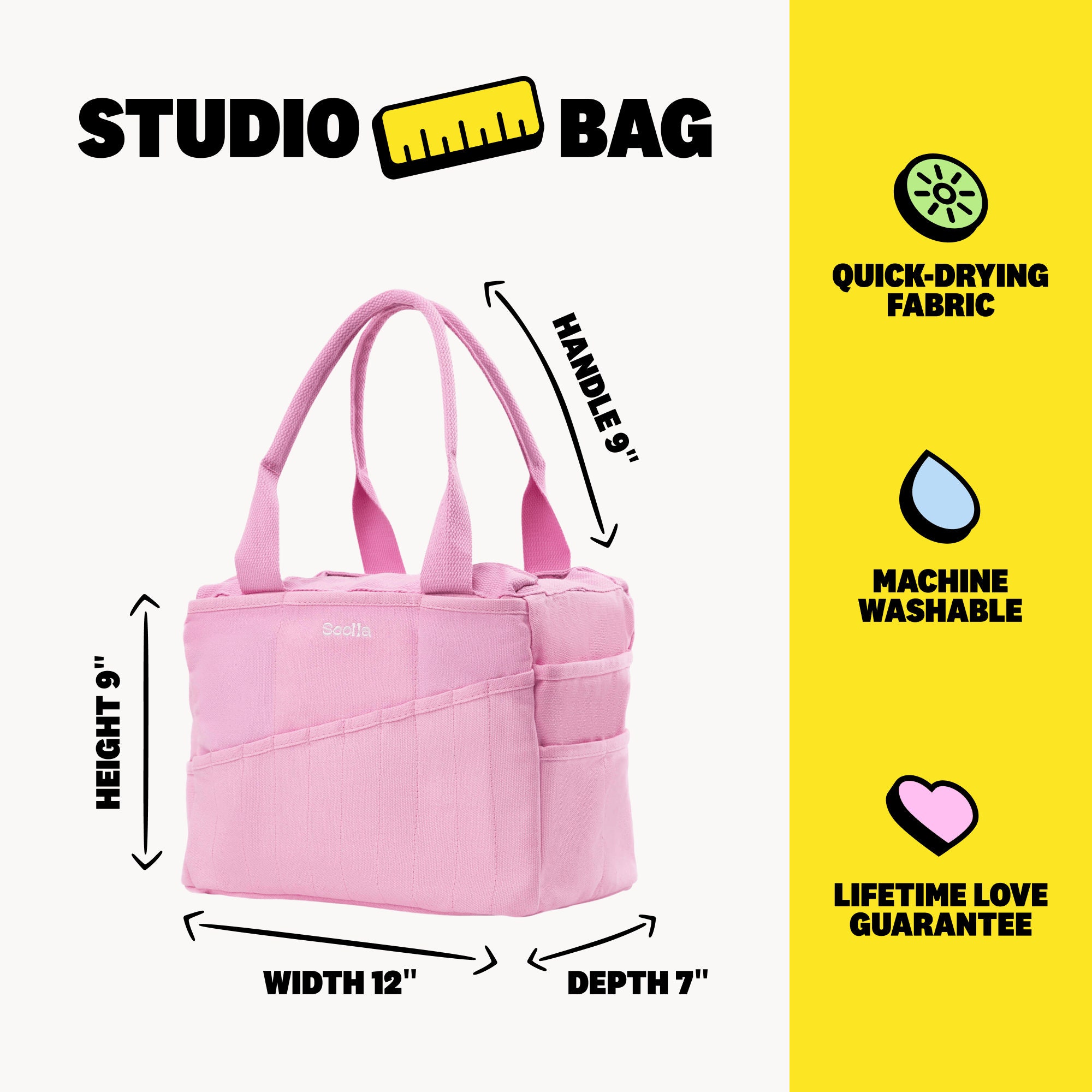 Flamingo Soolla® Art Studio Bag, Pink Art Supplies Carrier & Pottery Tool Bag Tote, Knitting Yarn Project Bag, Crochet Crafts Organizer