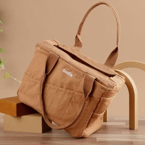 NUEVO: Bolsa de estudio Cinnamon Soolla®, bolsa para herramientas de cerámica, bolsa para proyectos de costura y tejido, organizador de manualidades, bolsa marrón para materiales de arte para adultos