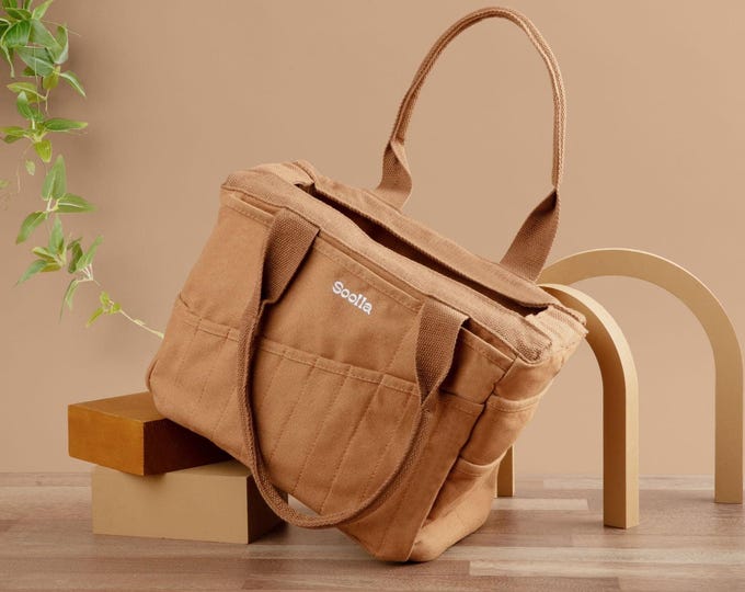 NEW: Cinnamon Soolla® Studio Bag, Pottery Tool Bag, Sewing, Knitting Project Bag, Craft Organizer, Brown Art Supply Bag for Adults
