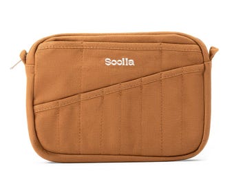 Soolla® Cinnamon Studio Pouch – Warm Brown Canvas Organizer | A5 Art & Stationery Pouch | 20-Pocket Artist Bag