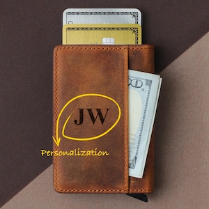 Personalized RFID Leather Wallet | Slim Credit Card Case | Card Holder Christmas Gift | Handmade Front Pocket Wallet | Valentines Day Gift