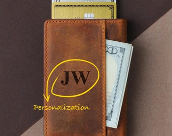 Personalized RFID Leather Wallet | Slim Credit Card Case | Card Holder Christmas Gift | Handmade Front Pocket Wallet | Valentines Day Gift
