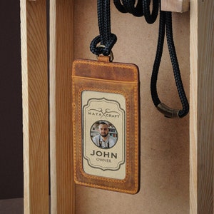 Personalized Leather Badge Holder with  Lanyard | Handmade ID Holder | Custom Office Gift | Christmas Gift | Corporate Gift for Employees