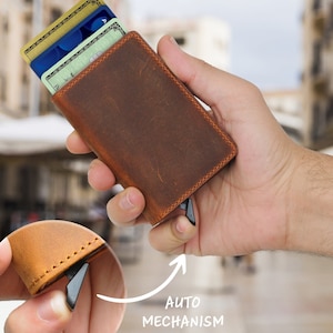 Personalized Front Pocket Wallet, RFID Blocking Slim Wallet, Custom Leather Pop Up Men's Wallet, Christmas Gift, Birthday Day Gift for Him