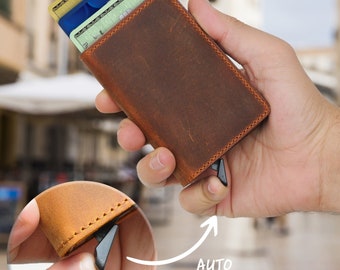 Personalized Leather Front Pocket Wallet, RFID Blocking Slim Wallet, Custom Pop Up Men's Wallet, Christmas Gift, Birthday Day Gift for Him