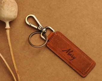 Personalized Leather Keychain for Him | Engraved Keychain Ring | Handmade Key Tag | Leather Key Holder | Coordinate Keychain | Keyfob Gift