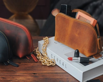 Personalized Makeup Bag | Leather Toiletry Bag | Handmade Makeup Bag | Bridesmaid Gifts for Christmas | Cosmetic Bag | Make Up Organizer
