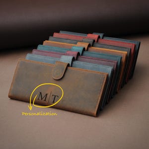 Cartera larga personalizada / Cartera fina hecha a mano / Cartera de cuero para hombre y mujer / Regalo de Navidad personalizado / Regalo grabado / Estuche para chequera