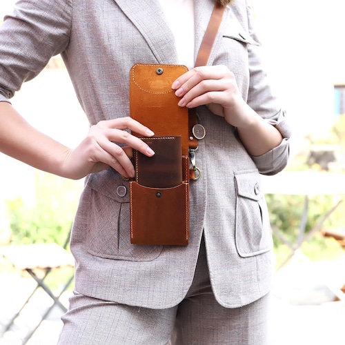 Cellphone Bag Leather Phone Purse Crossbody Woman On The Move Sage