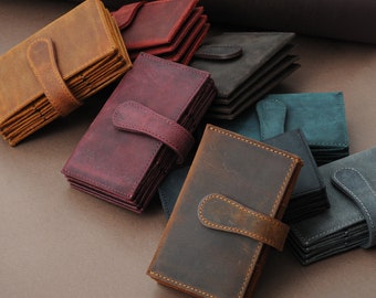 Custom Leather Mini Wallet for Women | Monogram Unisex Wallet | Handmade Pocket Card Holder | Christmas Gift for Mom Her | Accordion Wallet