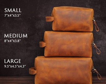 Engraved Leather Dopp Kit for Men | Handmade Toiletry Bag | Shaving Kit | Monogram Organizer Bag | Groomsmen Gift | Christmas Gift for Her