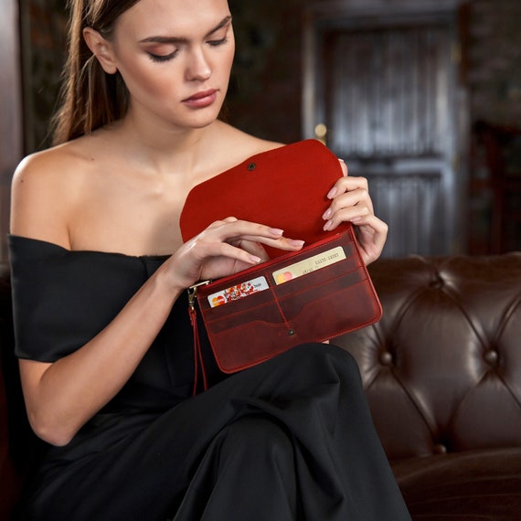 Custom Leather Clutch for Everyday Use | Women Personalized Handbag | Handmade Christmas Gift | Engraved Purse | Anniversary Gift for Her