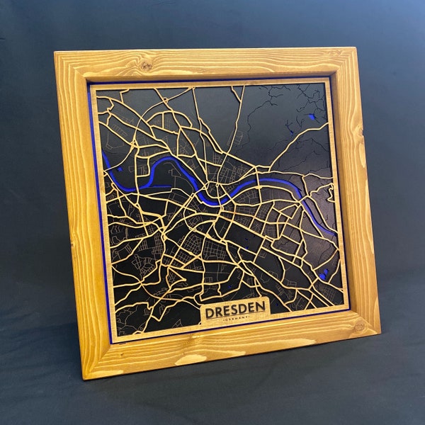 Dresden • City • Wood • 3D Wooden Map • Saxony • Personalized • Gift