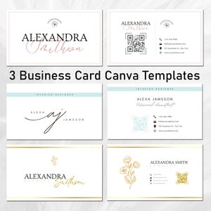 3 Editable Business Card Canva Templates, Customizable Business Cards, Elegant Template, Boho Design, QR Code, Minimalist, Modern Chic