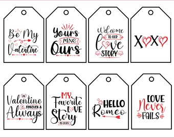 Valentines Gift Tags. PDF, PNG and svg included. 9 unique designs. Downloadable product.  Printable.