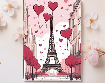 Romantic Card Canva Template, Perfect for Valentine's Day or anniversaries, Paris Eiffel Tower Card, Editable Greeting Card, Customizable