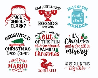 Christmas Vacation SVG Design Bundle. PNG and AI included. 12 unique designs. Perfect for t-shirts, sweaters or mugs. Downloadable product.