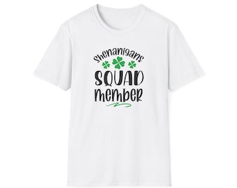 Shenanigans Squad Member St. Patrick's Day Unisex T-Shirt, Irish shirt, St. Paddy's Day tshirt, Four leaf clover