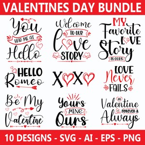 Valentines Day Bundle. 10 Designs. SVG AI EPS PNG. Cricut.