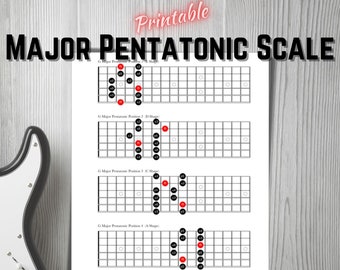 Major Pentatonic Scale. For Guitar. All 5 Positions. Printable Digital Download