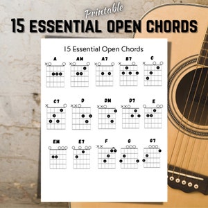 15 Essential Open Guitar Chords. Printable Digital Download HIGH QUALITY