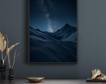 Lámina de la Vía Láctea y las Montañas Nevadas: Arte mural de la galaxia Noche Estrellada (Descarga digital)