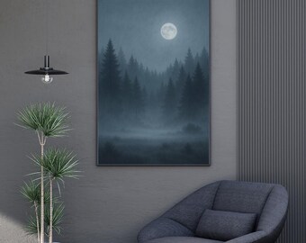 Misty Forest Moon Print: Moody Nature Scene (Digital Download)