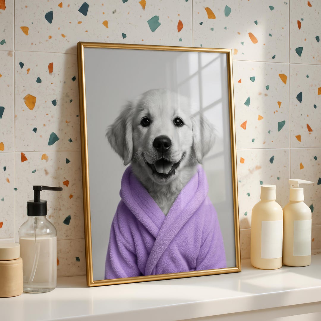 Golden Retriever Puppy Print, Purple Robe, Dog Photography (digital ...