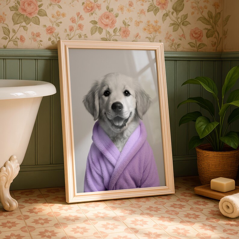 Golden Retriever Puppy Print, Purple Robe, Dog Photography (digital ...