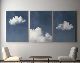 Blue Cloud Wall Art Set of 3 – Minimalist Triptych Sky Prints (Digital Download)