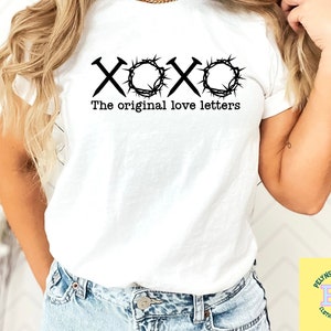 La camiseta original de letras de amor, camisa XOXO, camisa vintage de Pascua XOXO, camisa unisex cruzada, camisa cristiana de Pascua, camisa de Jesús, camiseta de Jesús