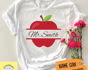 Personalized Name Apple Teacher T-Shirt, Custom Teacher Shirt, Teacher Name Vintage Shirt, Personalized Teacher, School Shirt, Teacher Tee