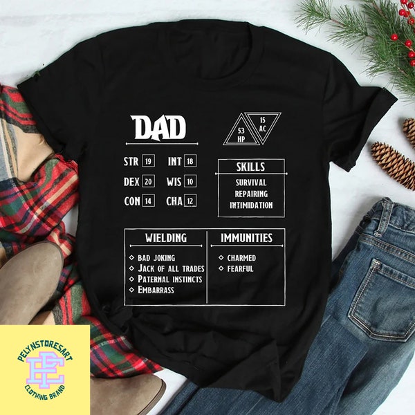 T-shirt en feuille de personnage pour papa, chemise donjons et dragons, chemise MDN, chemise jeu de rôle, cadeau Dungeon Master, chemise papa MDN, chemise papa