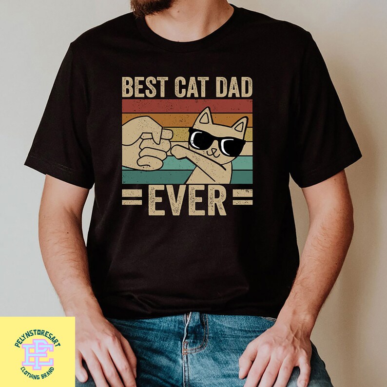 Retro Best Cat Dad Ever Camiseta, Cat Fist Bump Shirt, Cat Lovers Gift