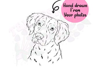 Retrato personalizado de mascota con contorno dibujado a mano con líneas finas.