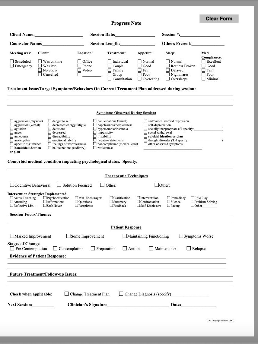 DIGITAL Mental Health Progress Notes Fillable & Reusable PDF - Etsy