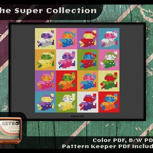 Super Mario Bros Inspired Pop Art Cross Stitch Pattern | Geeky crafting gift | Colorful cross stitch | Retro graphics | PDF/Pattern Keeper