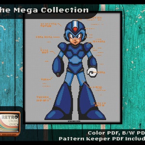 Schema punto croce ispirato a Mega Man X 1 / Regalo di creazione geek per i giocatori / Grafica retrò / PDF/Pattern Keeper / Mega Man xstitch