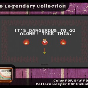Zelda ispirato a It's Dangerous To Go Alone Punto croce / Arredamento domestico nerd fai da te / Grande progetto per giocatori / Grafica retrò