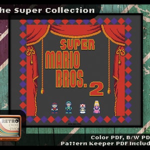Super Mario Bros 2 geïnspireerd - titelscherm kruissteekpatroon | Geeky knutselcadeau | Mario Xstitch | Retro-afbeeldingen | PDF/patroonbewaarder