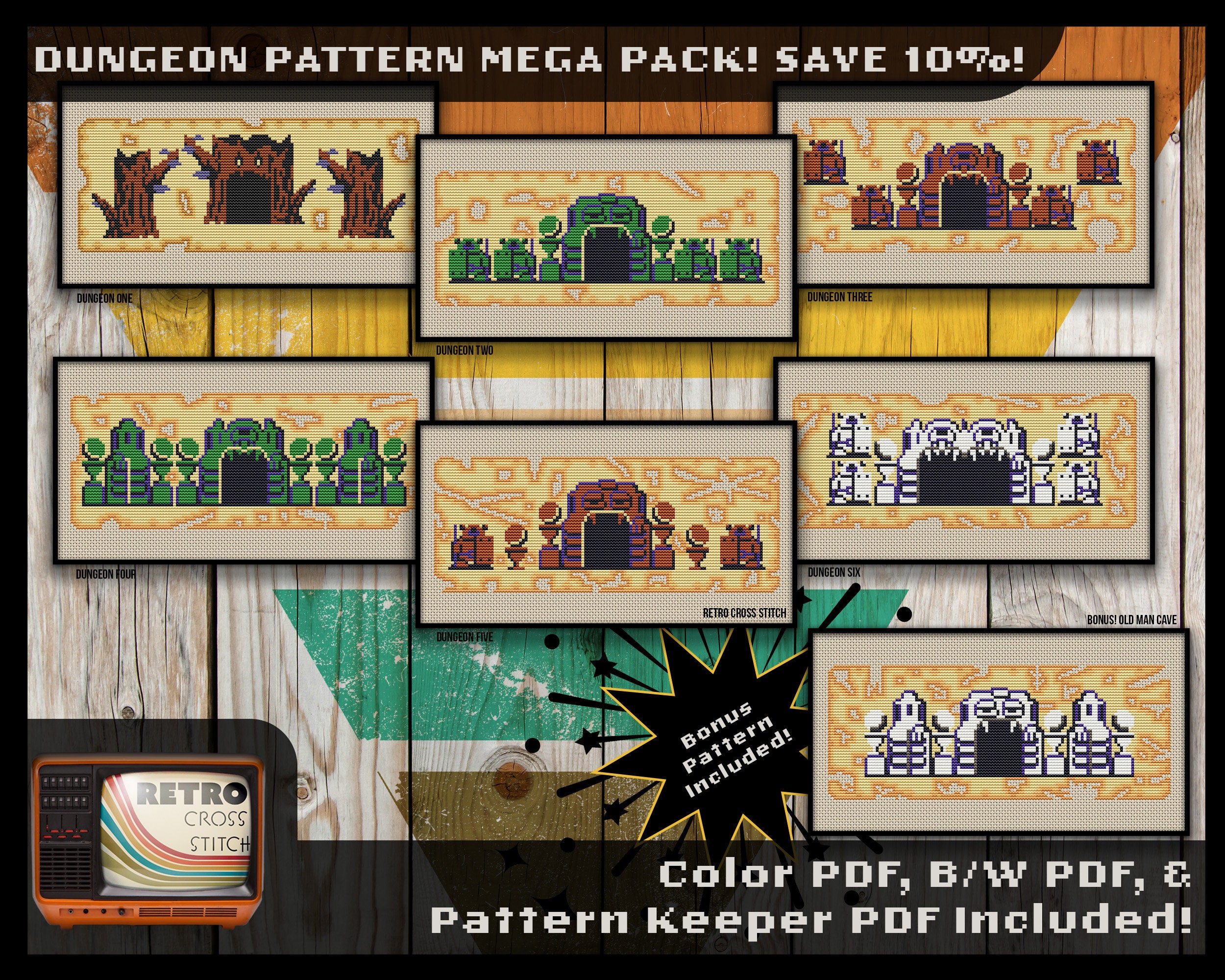 Zelda Inspired Dungeon Entrance Mega Pack Cross Stitch Pattern | Geeky crafting gift | Fun Retro graphics | Zelda NES | PDF/Pattern Keeper