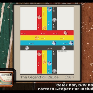 Zelda Inspired Retro Pop Art - Stripes - Cross Stitch Pattern | Geeky Craft | Large Project | Video Game | Bauhaus Style