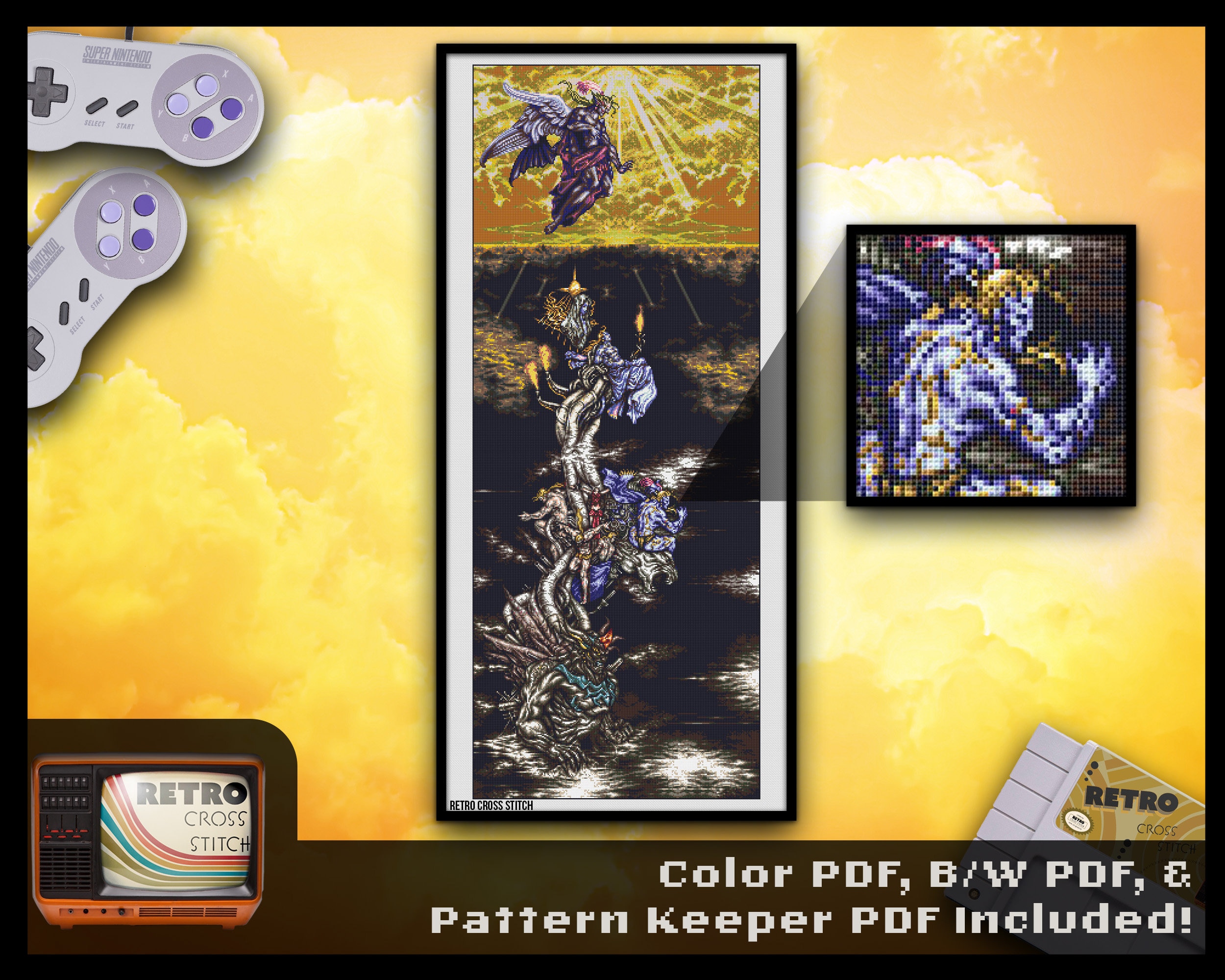 Final Fantasy 6 Inspired - Kefka - Fallen One - Cross Stitch Pattern | Epic Sized Project For Gamers | DIY nerdy home décor | Geeky crafting