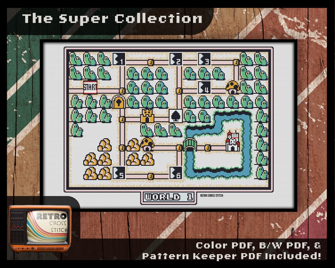 Super Mario Bros 3 - World 1 Inspired Cross Stitch Pattern | Geeky ...