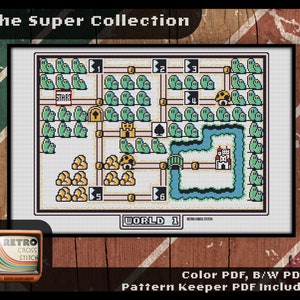 Super Mario Bros 3 - Wereld 1 geïnspireerd kruissteekpatroon | Geeky-knutselen | Mario Xstitch | Enorm project voor gamers | PDF/patroonbewaarder
