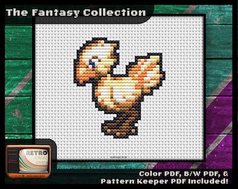 Final Fantasy 6 Inspired Chocobo Cross Stitch | DIY nerdy home décor | Geeky crafting | Small project for gamers | Retro graphics
