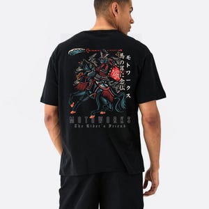 Tattoo Style Samurai Graphic T‑Shirt for Motorcycle Fans – Tattoo Style Graphic Tee - Black Cotton Tshirt